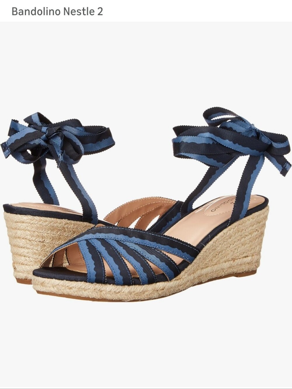 Bandolino Nestle 2 Blue Ribbon Espadrille Wedge Sandals Lace Up Ankle Tie 8.5